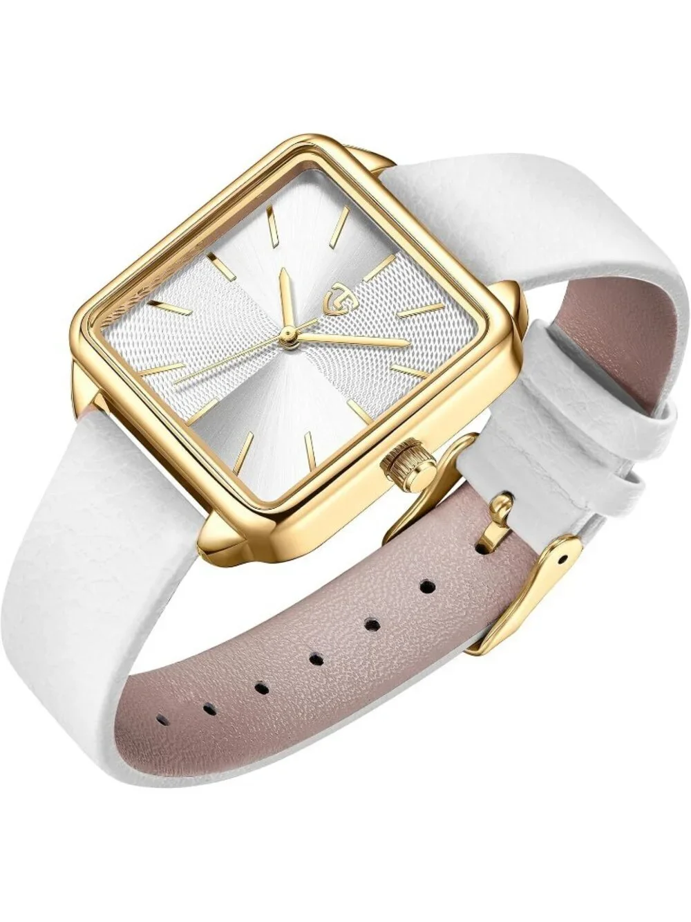 Women's White Leather Vintage Elegant Waterproof Analog Square Dial Wrist Watch